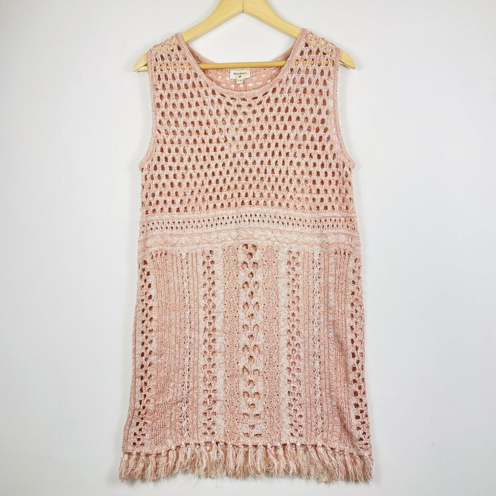 NEW World Market Dress Womens Small Medium Pink White Crochet‎ Boho Beachy Cover